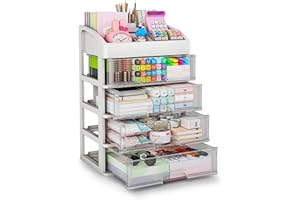 ORGIDOL Desk Organizer with 4 Drawer Storage, Desktop Drawers Organizer for Office/School Supplies, Plastic Stationary Makeup Organizer, Desk Storage Box Organizer for Office, School, Bathroom