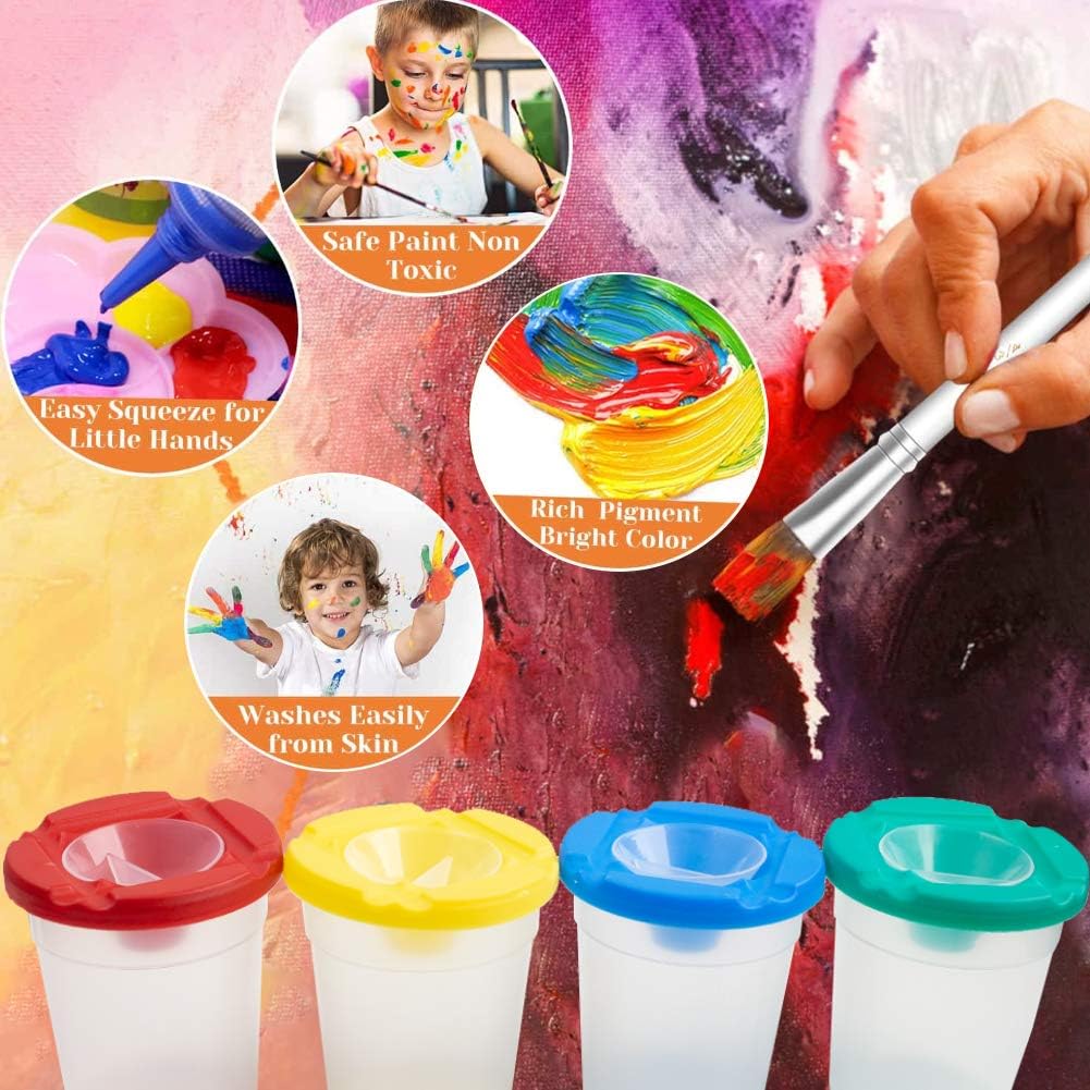 BigOtters Painting Tool Kit, 34Pcs Paint Supplies Include Paint Cups with Lids Palette Tray Multi Sizes Paint Pen Brushes Set for Kids Gifts School Prizes Art Party: Home & Kitchen