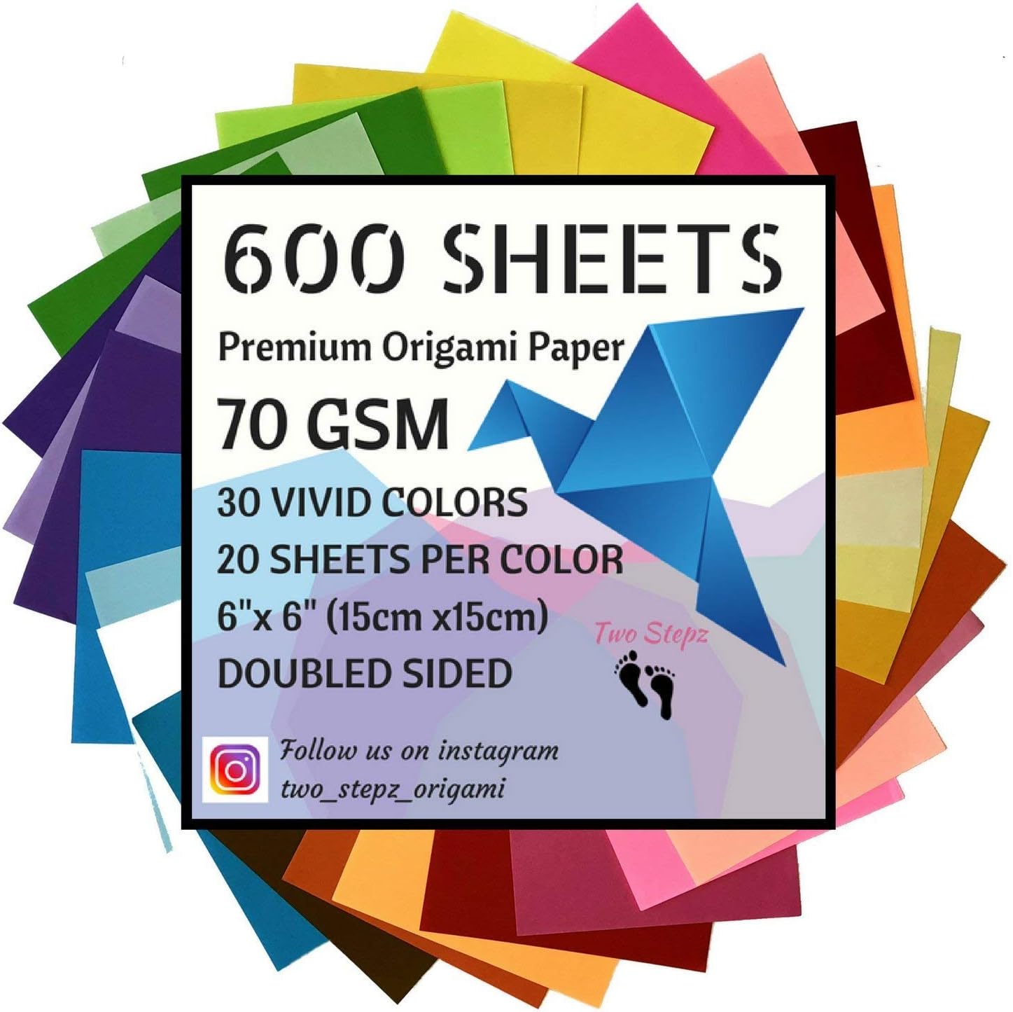 600 Sheets Premium Origami Paper | 70GSM | 30 Vivid Colors | Double Sided | 6-Inch Square Sheets
