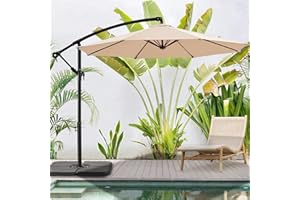 WUFF Bluu 10ft Patio Offset Umbrella Cantilever Umbrella Hanging Market Umbrella Outdoor Umbrellas with Crank & Cross Bases(Beige)