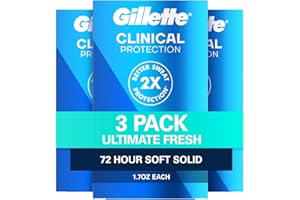 Gillette Clinical Antiperspirant and Deodorant for Men, 72hr Sweat & Odor Protection, Long Lasting Freshness, Anti-White Mark Technology, Soft Solid, Ultimate Fresh Scent, 1.7 oz (Pack of 3)