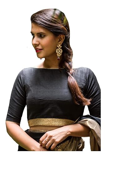 Black Boatneck Blouse with Gold Border