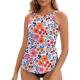 WOWENY High Neck Tankini Tops for Women Halter Flowy Sleeveless Bathing Suits Modest Swimsuit Top No Bottom