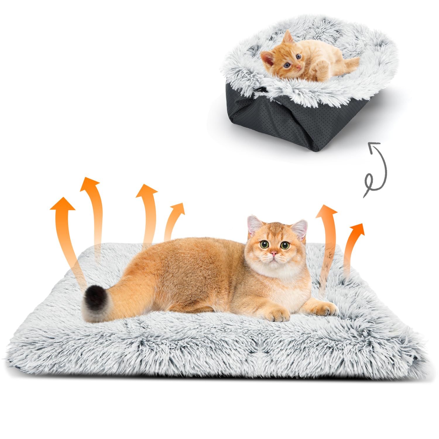 Nobleza Cat Bed, 2 in 1 Cats Beds for Indoor Cats, Foldable Kitten Nest Cat Cushion, Fluffy Pet Kitten Beds for Indoor Kittens, Pet Bed Mat for Small Dogs Puppy Kitty 60x50cm Grey