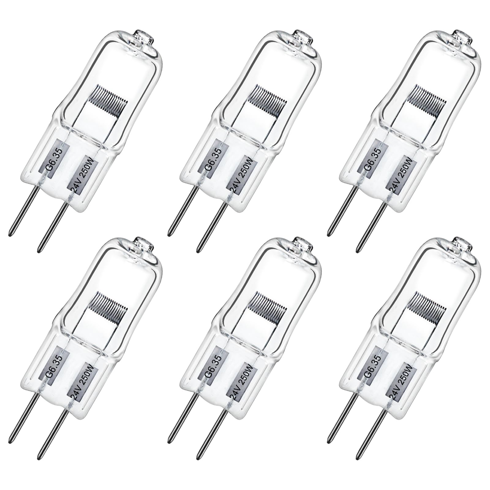 LedWekei G6.35 Halogen Bulbs,24v 250w Bulb 2 Pin Clear Capsule Lamp Bulb，Dimmable 2700K Warm White Light Bulbs (6 Pack)