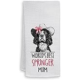 HIWX Springer Spaniel Gifts Kitchen Towels, World's Best Springer Mum Decorative Kitchen Dish Towels, Dog Lovers Mom Owners Gifts for Women Men Hand Towels for Bathroom Decor, 16x24 Inches