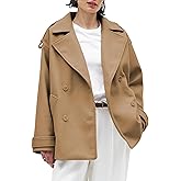 Cazaddi Women's Winter Crop Pea Coat Wool Blend Double Breasted Notch Lapel Oversized Short Jacket