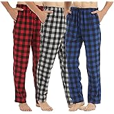 Flannel Mens Pajama Pants 3 Pack Cotton Red Plaid Pajamas Bottoms with Pockets Drawstring Lounge Sleepwear Christmas PJ