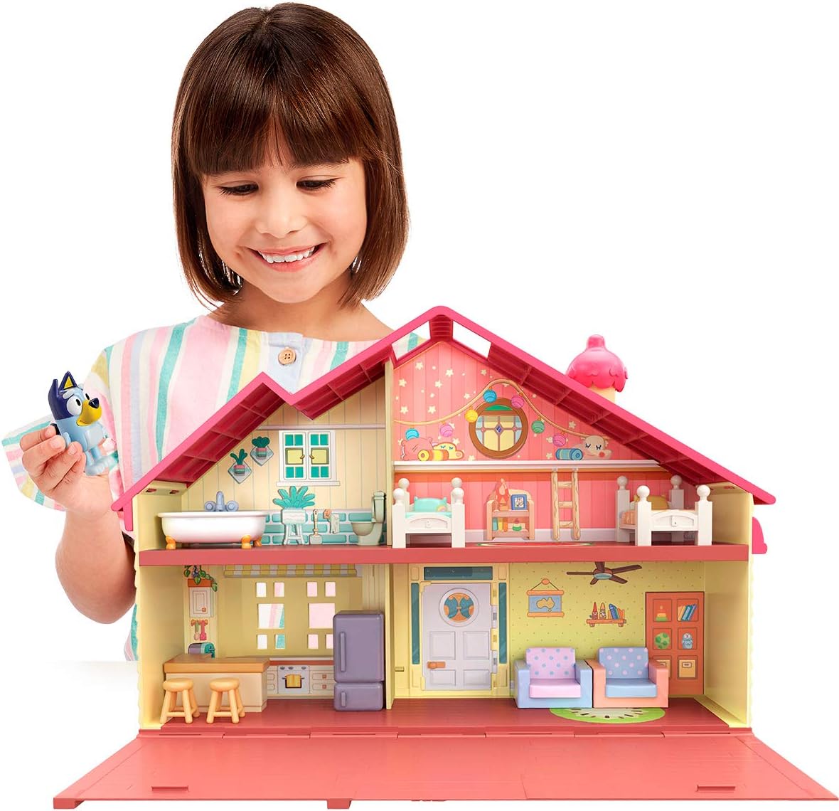 Bluey Family Home Playset with 2.5" poseable Figure, Multicolor (13024): Toys & Games