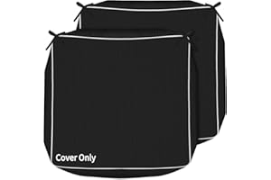 COSHNIBI Patio Cushion Covers 24'' X 24'' X 4'', Waterproof and Fade-Resistant Outdoor Cushion Cover Replacement for Slipcovers,Rattan Chair Sofa & Lounge Seat - 2 Pack, Black(Covers Only)