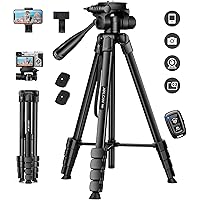 Camera Tripod, 68" Phone Tripod Stand for Camera Photo Video, Travel Floor Tripods Compatible with iPhone Canon Nikon DSLR, C