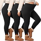 Evervibe 3 Pack Women's Plus Size Fleece Lined Thermal Underwear Pants Elastic High Waist Stretchy Base Layer Pants XL-5XL