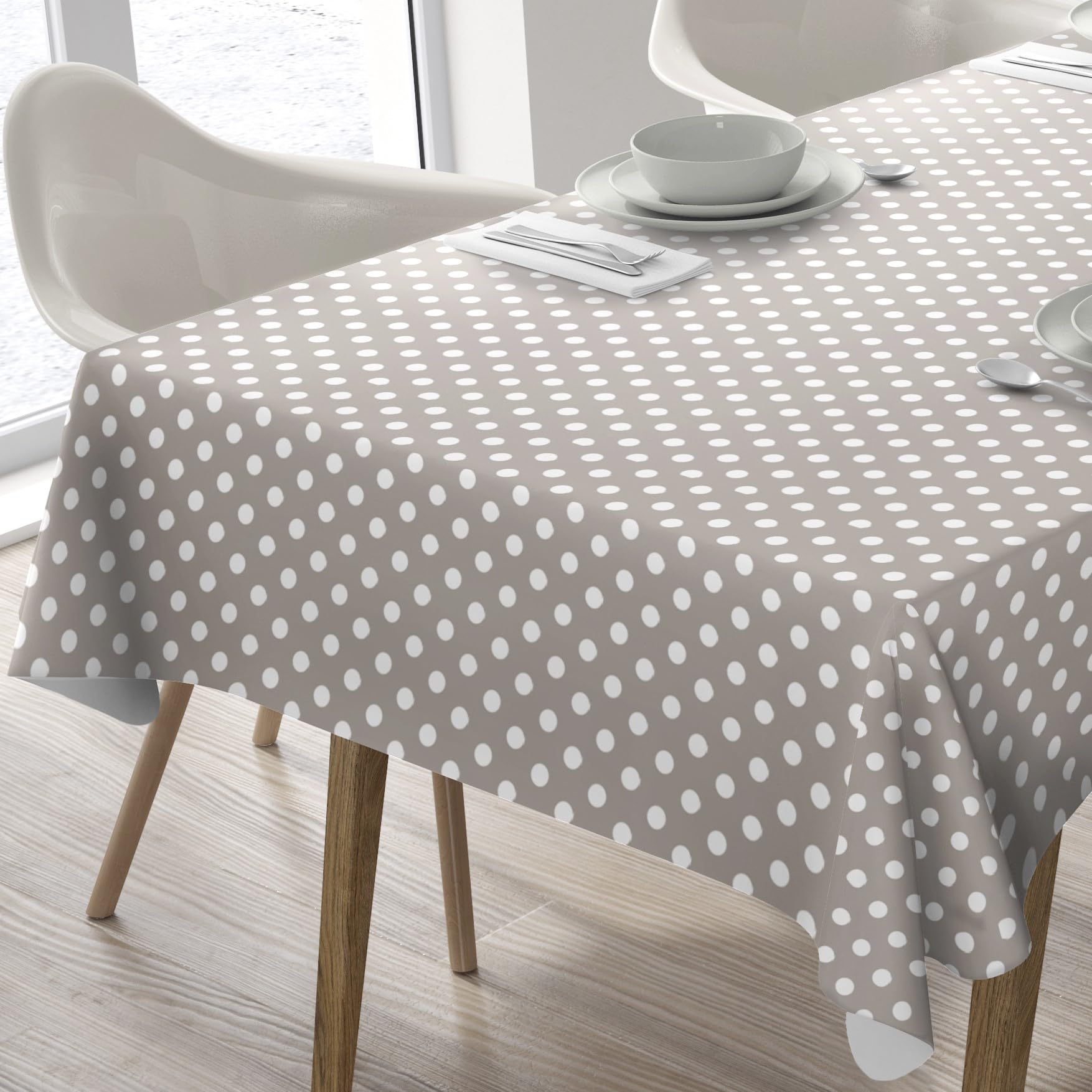 Home Direct Rectangular Oilcloth PVC Wipe Clean Tablecloth Table Cover 140cm x 200cm 55x78 Polka Dot Beige Grey โ image 1