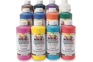 S&S Worldwide Color Splash! Liquid Tempera Bulk Paint, Set of 12 in 11 Bright Colors, 16-oz Easy-Pour Squeeze Bottles, For Arts & Crafts, School, Classroom, Poster Paint, For Kids & Adults, Non-Toxic