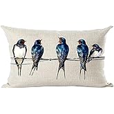 Ramirar Ink Painting Watercolor Blue Lovely Birds Animal Lover Decorative Lumbar Throw Pillow Cover Case Home Living Room Bed Sofa Car Cotton Linen Rectangular 12 x 20 Inches