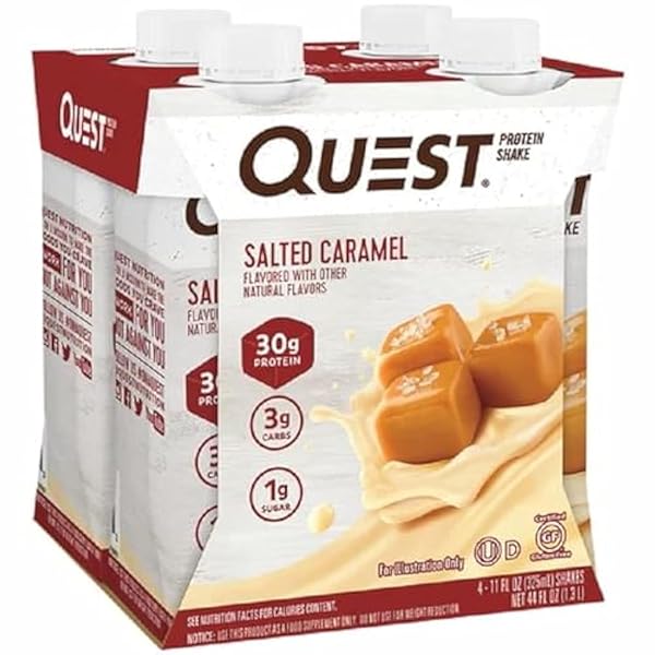 QUEST NUTRITION PROTEIN SHAKE, SALTED CARAMEL, HIGH PROTEIN, LOW CARB, GLUTEN FREE, KETO FRIENDLY, 11 FL. OZ, 4 COUNT