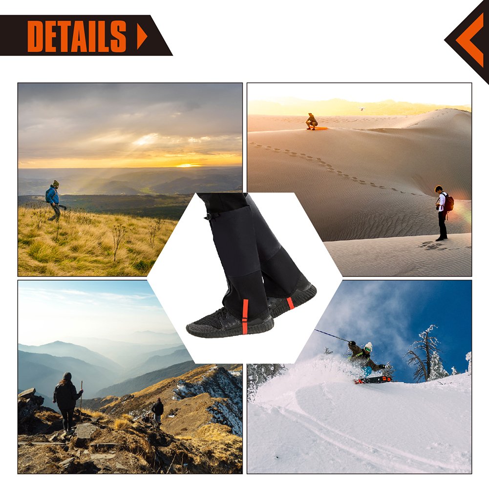 KingCamp Unisex Ultra-Light Waterproof Outdoor Hiking Walking Climbing Hunting Snow Legging Gaiters (1 Pair) (Black, L)
