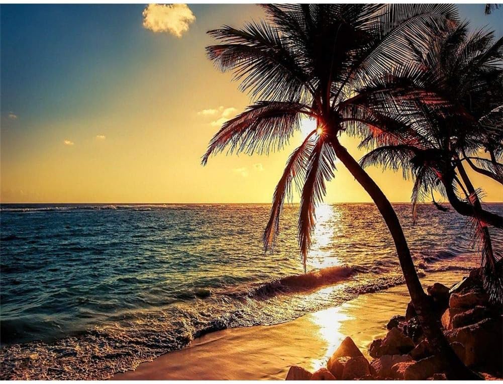 DIY 5D Diamond Painting by Number Kits,Full Drill Crystal Rhinestone Embroidery Pictures Arts Craft for Home Wall Decoration Beach 15.7×11.8Inches