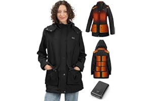 BITLYLE Heated Jacket for Women with Battery Pack 7.4V/16000mAh, Winter Heating Long Coat with Detachable Hood