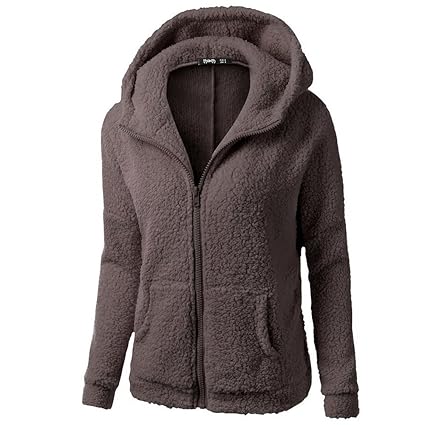VECDY Damen Pullover,Herbst Neue Frauen Kapuzenpullover Mantel Winter Warme Wolle Reißverschluss Mantel Baumwolle Mantel Outw