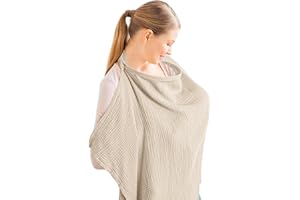 Konssy Muslin Nursing Cover Up for Breastfeeding with Rigid Hoop | 100% Cotton Nursing Apron, Lightweight & Breathable, Carseat Canopy, Breast Feeding Covers for Women (Summer Wheat)