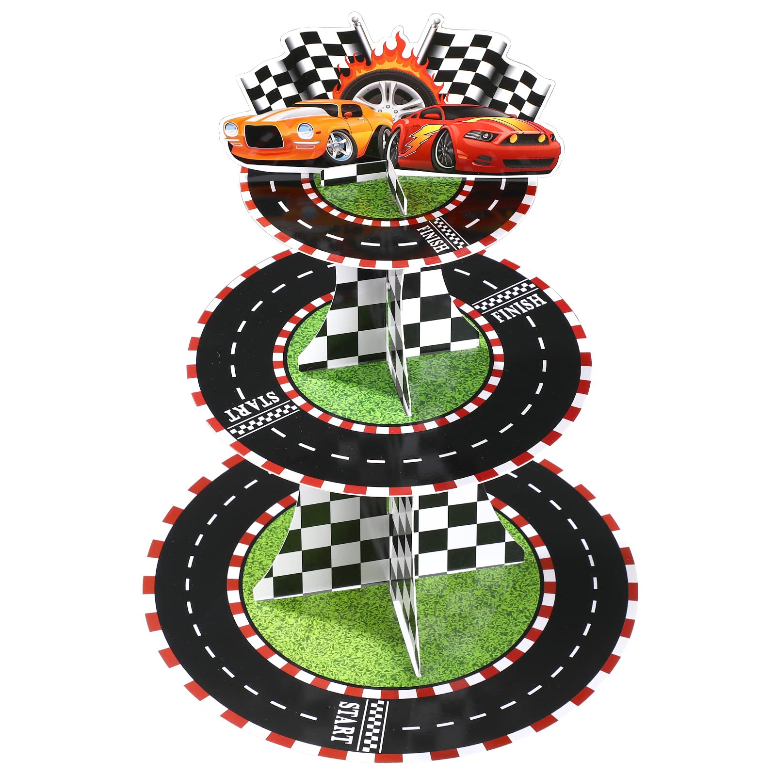 Nuenen 3 Tier Race Car Cupcake Stand Race Car Theme Cardboard Cupcake Holder Dessert Stand for Boys Kids Racecar Birthday Party Supplies Decorations