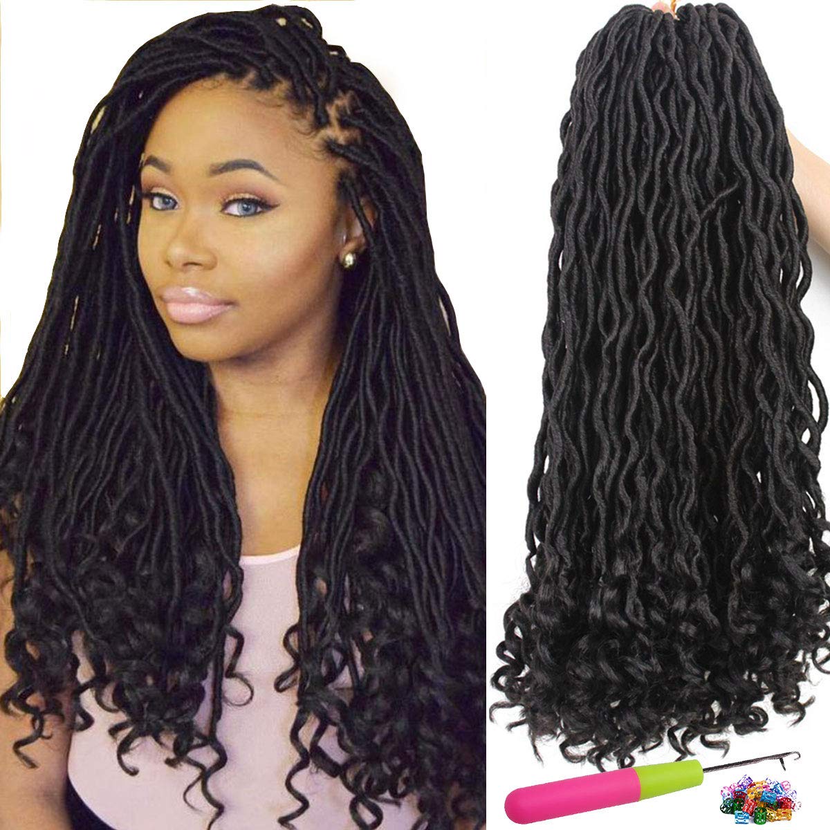 6pcs Lot Goddess Faux Locs Crochet Hair Deep Wavy Faux Locs With Curly Ends Goddess Locs Crochet Hair Black Synthetic Braiding Hair Extension 24