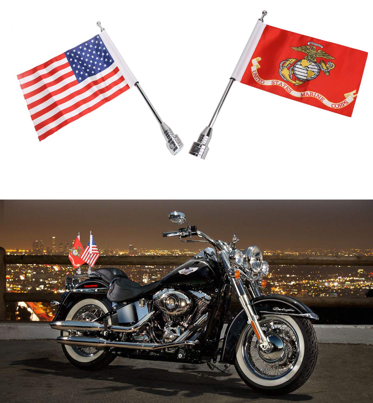 Motorcycle US Flag, 6''x 9'' American Corps Military Flag Pole Mount Decorations Supplies for Army P