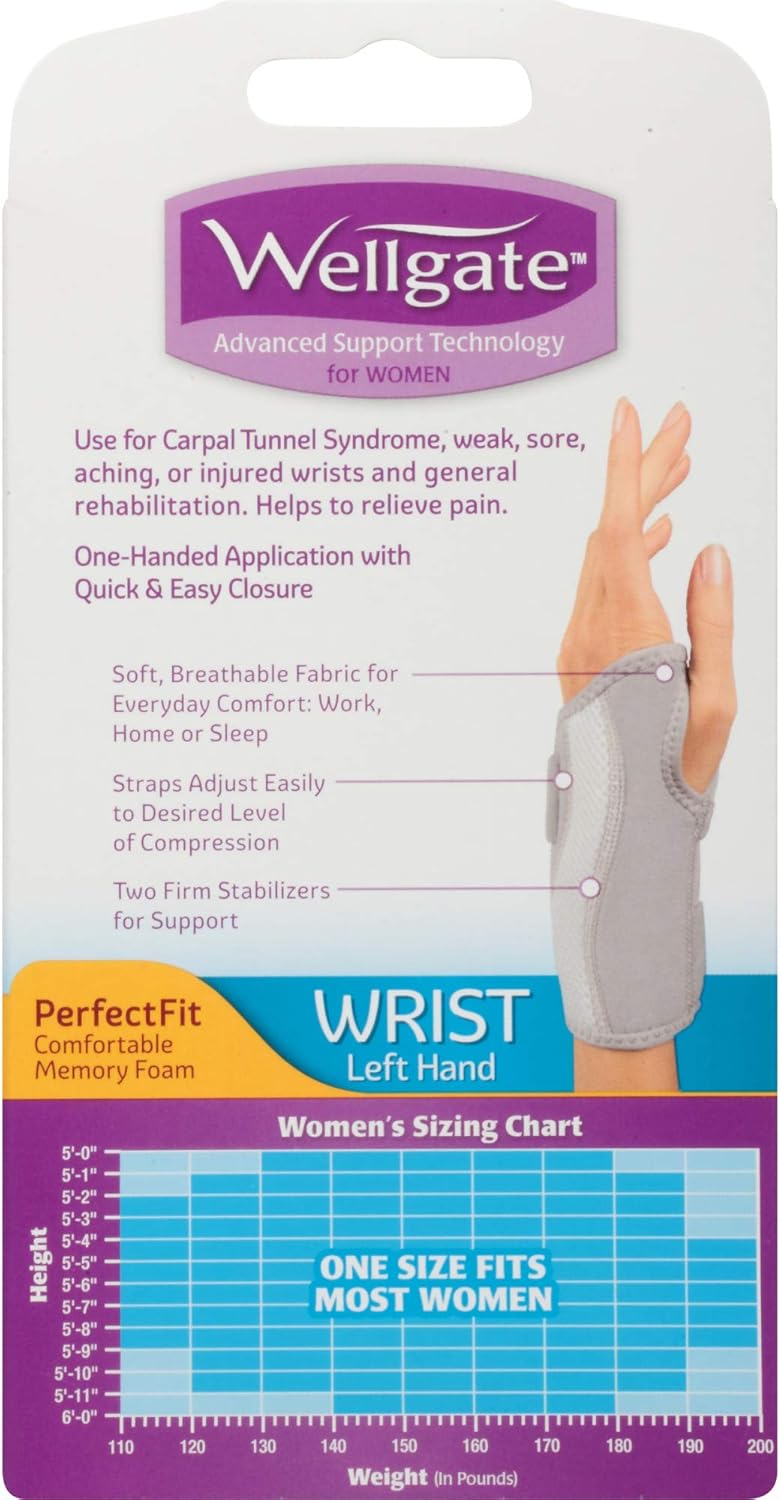 Wellgate for Women, PerfectFit Wrist Brace for Wrist Support - Left: Health & Personal Care