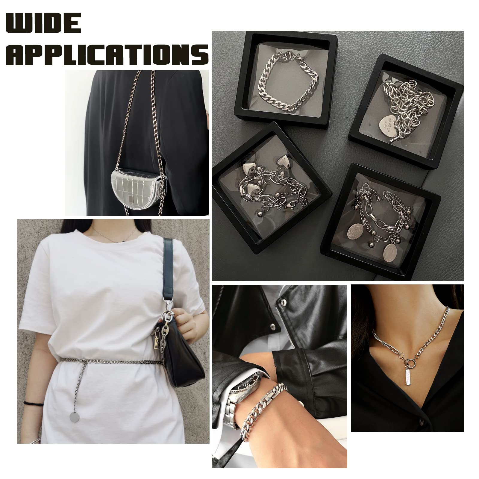 CHGCRAFT 16.4 Feet Aluminium Curb Chains Smooth Surface Charm Unwelded Connector Chain with Spool Silver Color Chains for Necklace Jewelry Accessories DIY Making, 0.5x0.35x0.1inch