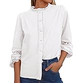 KIRUNDO Going Out Tops for Women 2026 Spring Fashion Boho Cotton Eyelet Long Sleeve Button Up Shirt Lace Dressy Casual Blouse