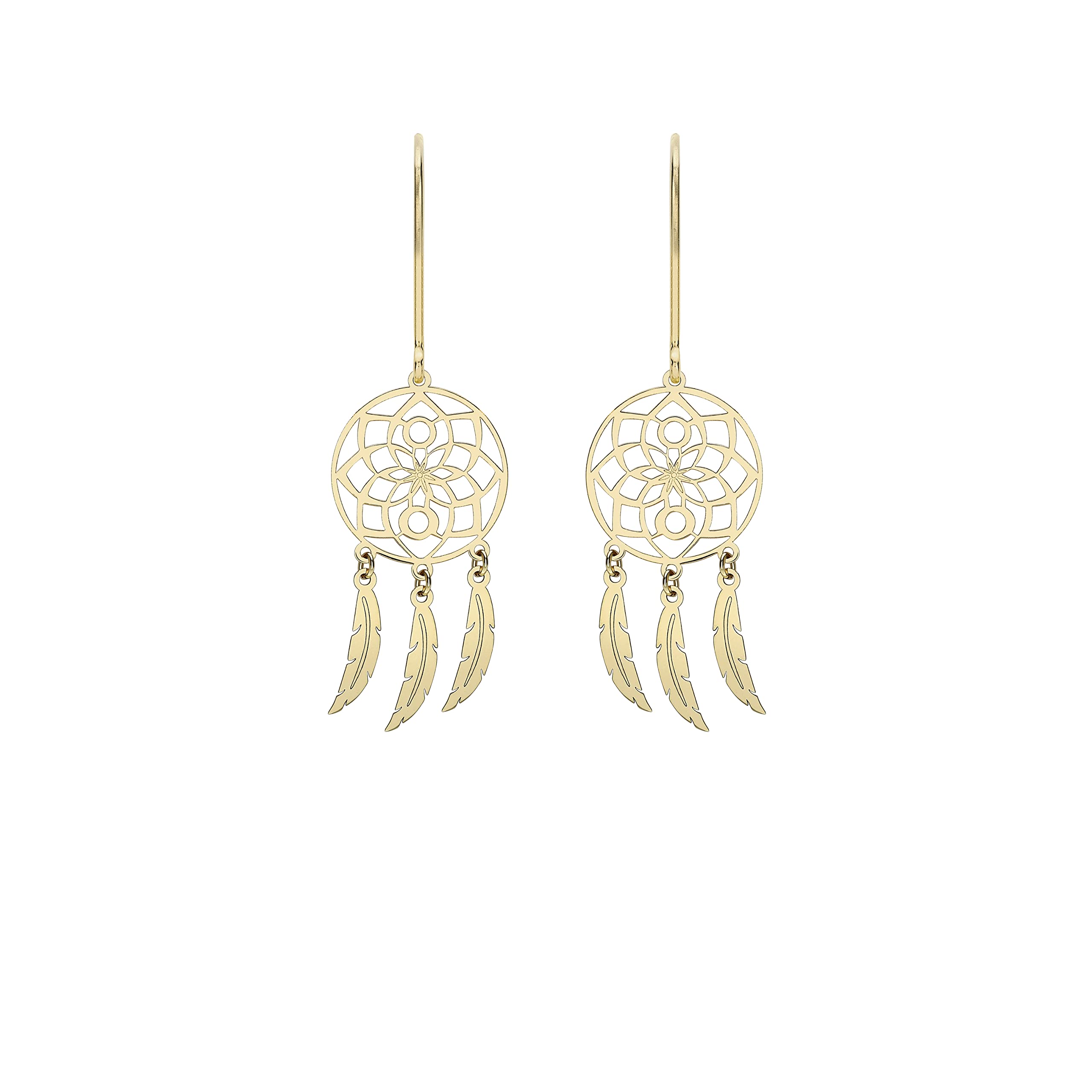 CARISSIMA Women's 9 ct Yellow Gold Flower Dream Catcher Dangle and Drop Earrings