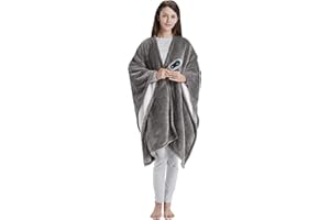 Beautyrest Wearable Electric Poncho Wrap Blanket, Ultra Soft Sherpa & Berber Fleece Heated Throw with Low EMF,UL Certified & OEKO-TEX,3 Heat Settings & 2 Hour Auto Shutoff, Gift-Ready, 50" x 64",Grey