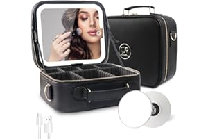 MOMIRA Travel Makeup Bag Cosmetic Bag with Lighted Mirror, Adjustable Brightness in 3 Color Scenarios/Detachable makeup mirror, All-round Upgrade, Waterproof, Gift for Women -Black