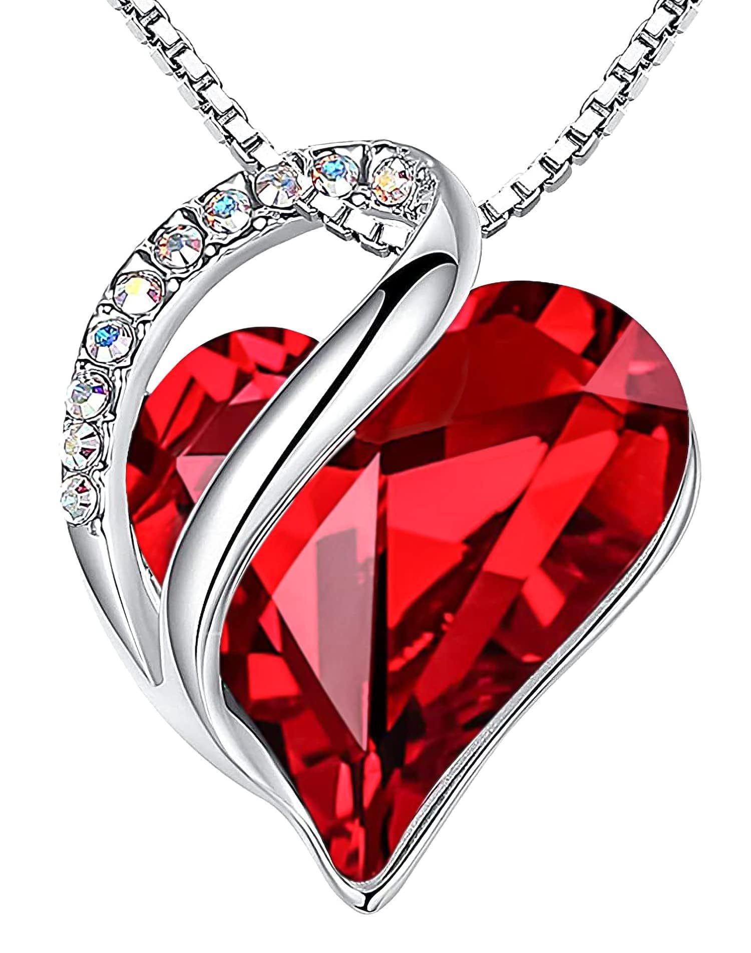 Leafael Valentine's Day Gift Necklaces for Women, Infinity Love Birthstone Heart Pendant, Ruby Garnet Red Crystal for January July, Birthday Jewelry for Her, Mom, Wife, Silver Plated, 18" + 2" Chain Image