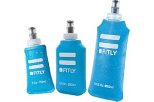 FITLY FLASKS Combo – 3 Soft Flasksfor Hydration While Running Hiking Cycling Climbing - Collapsible Water Bottles (5-8.5 - 13.5 oz, 150-250 - 400 ml)