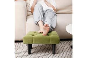 HOUCHICS Small Footstool Ottoman, Soft Velvet Fabric Step Stool with Wood Legs，Toddler Wooden Stool，Sofa Footrest Extra Seati