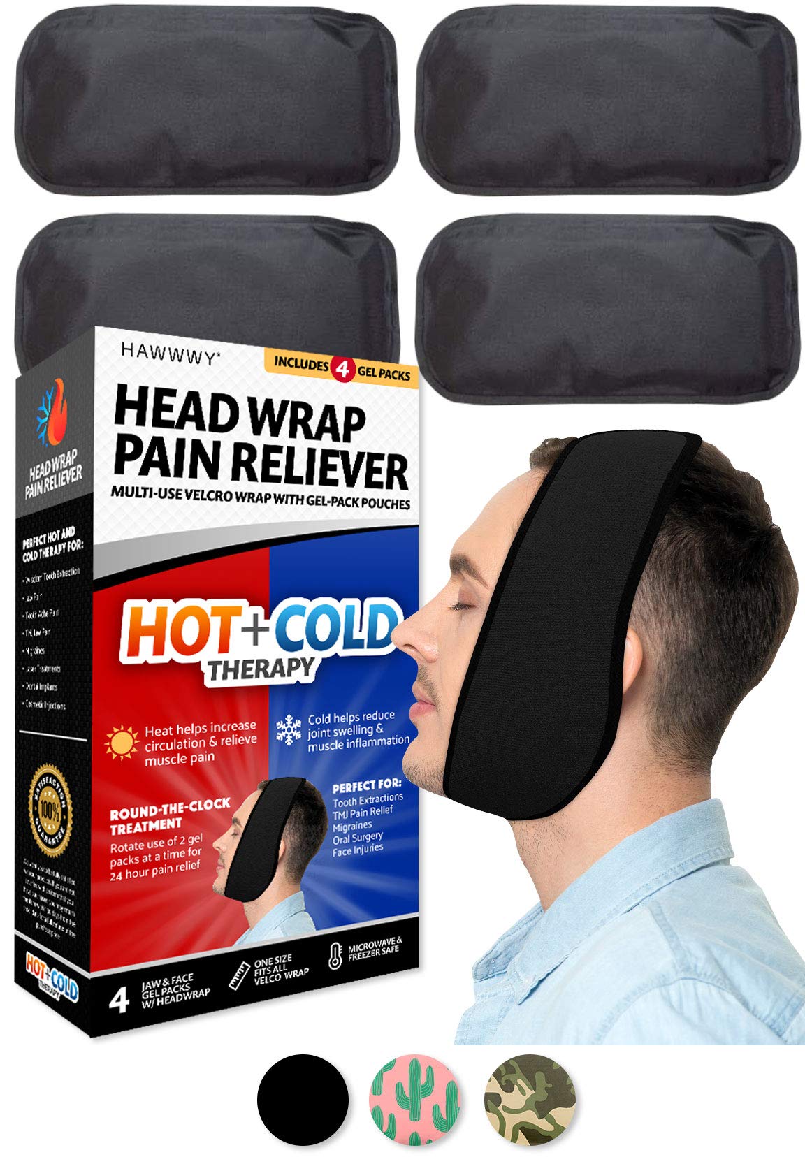 Buy Hawwwy Head Wrap Pain Reliever (1 Wrap, 4 Reusable Hot Cold Gel