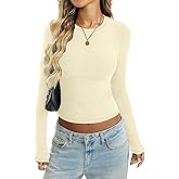 EasyGala Women Cotton Ribbed Long Sleeve Shirts Crew Neck Tight Tees Sexy Fitted T-Shirt Fall Basic Layer Clothes 2026