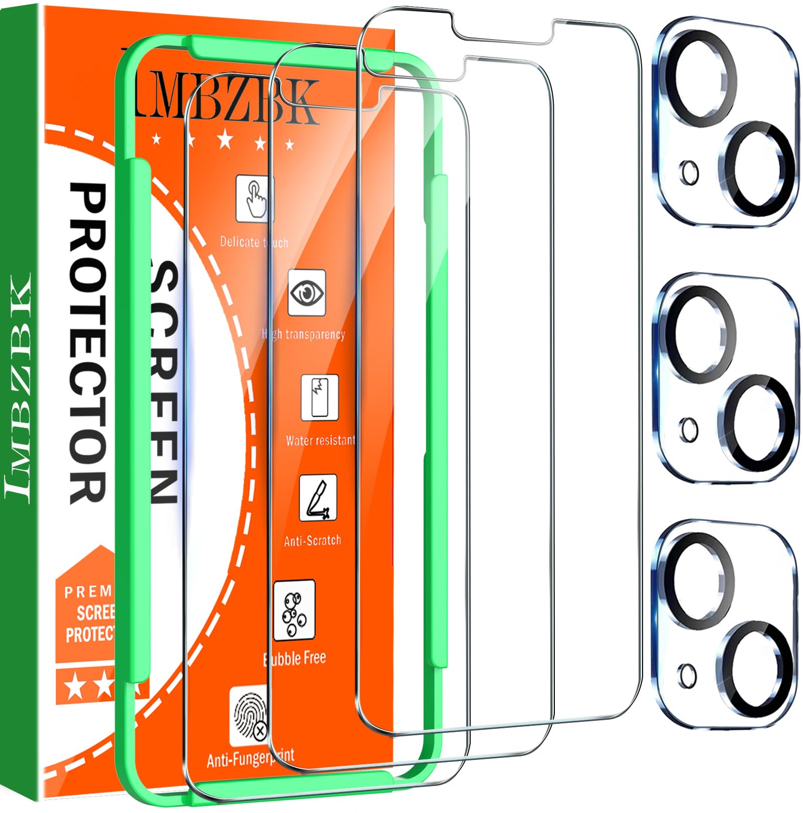 Photo 1 of IMBZBK 3 Pack Screen Protector for iPhone 13 Tempered Glass with 3 Pack Camera Lens Protector, Accessories 9H Anti Scratch for Apple 13, 2.5D Curved, Case Friendly, Transparent