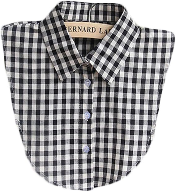 Amazon つけ襟 シャツ ギンガムチェック 角襟 衿 ブラウス ブラック ヘアーゴムー付 ブラック シャツ ブラウス 通販