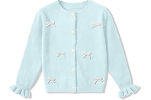 BesserBay Girl Fall 3D Bow Button Down Knit Ruffle Long Sleeve Cardigan Sweater 6-14 Years
