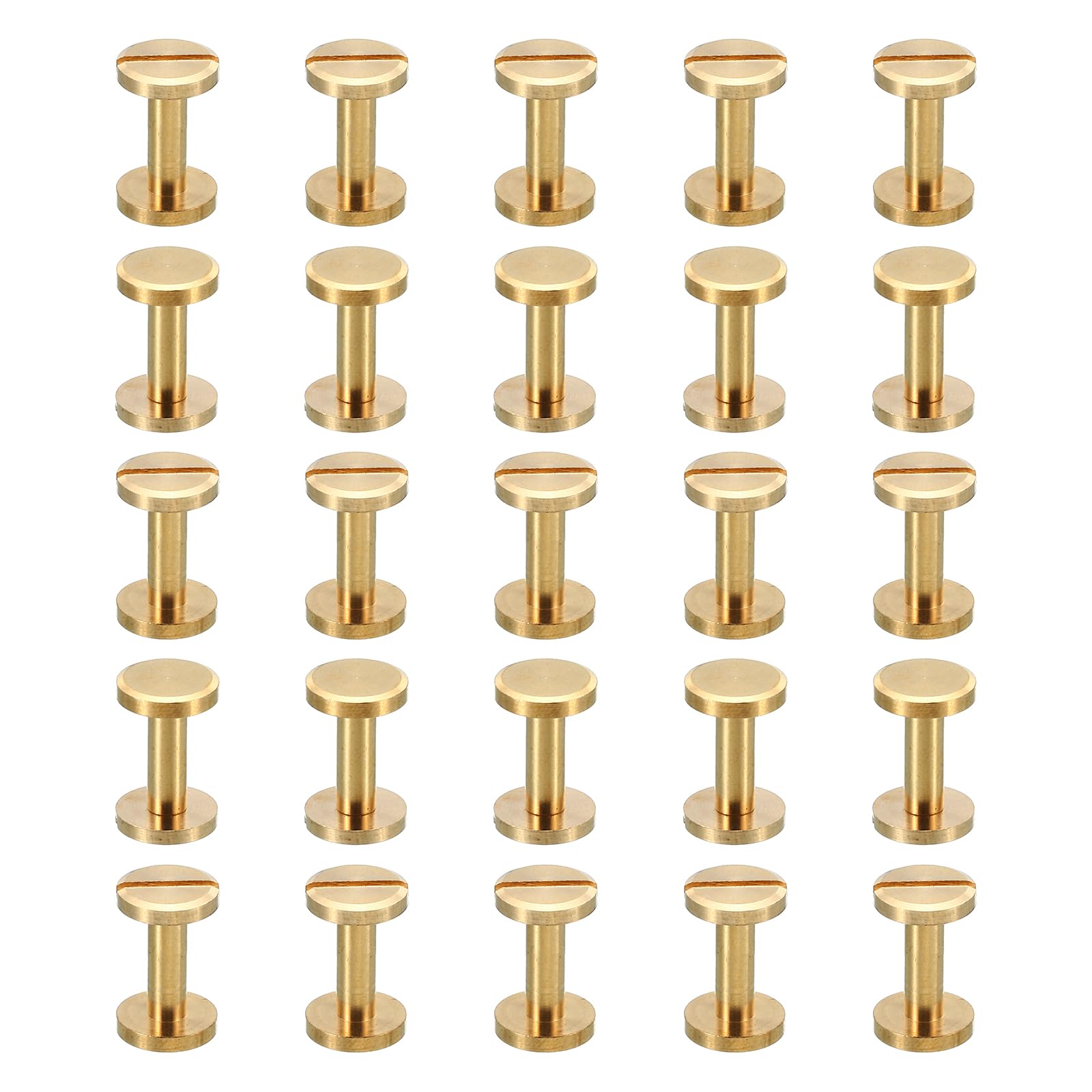 PATIKIL 25 Sets Chicago Screws, M4x12mm Chicago Screw Slotted Binding Post Screw Bolts Rivets Brass Fasteners Connectors for Leather Belt Scrapbook Photo Albums