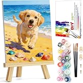HITO Dog Paint by Numbers Kit for Kids 6-8-12 with Frame Easel 8x12 inch | Animal Paint by Numbers for Kids, Small Painting by Number for Gift Home Wall Decor