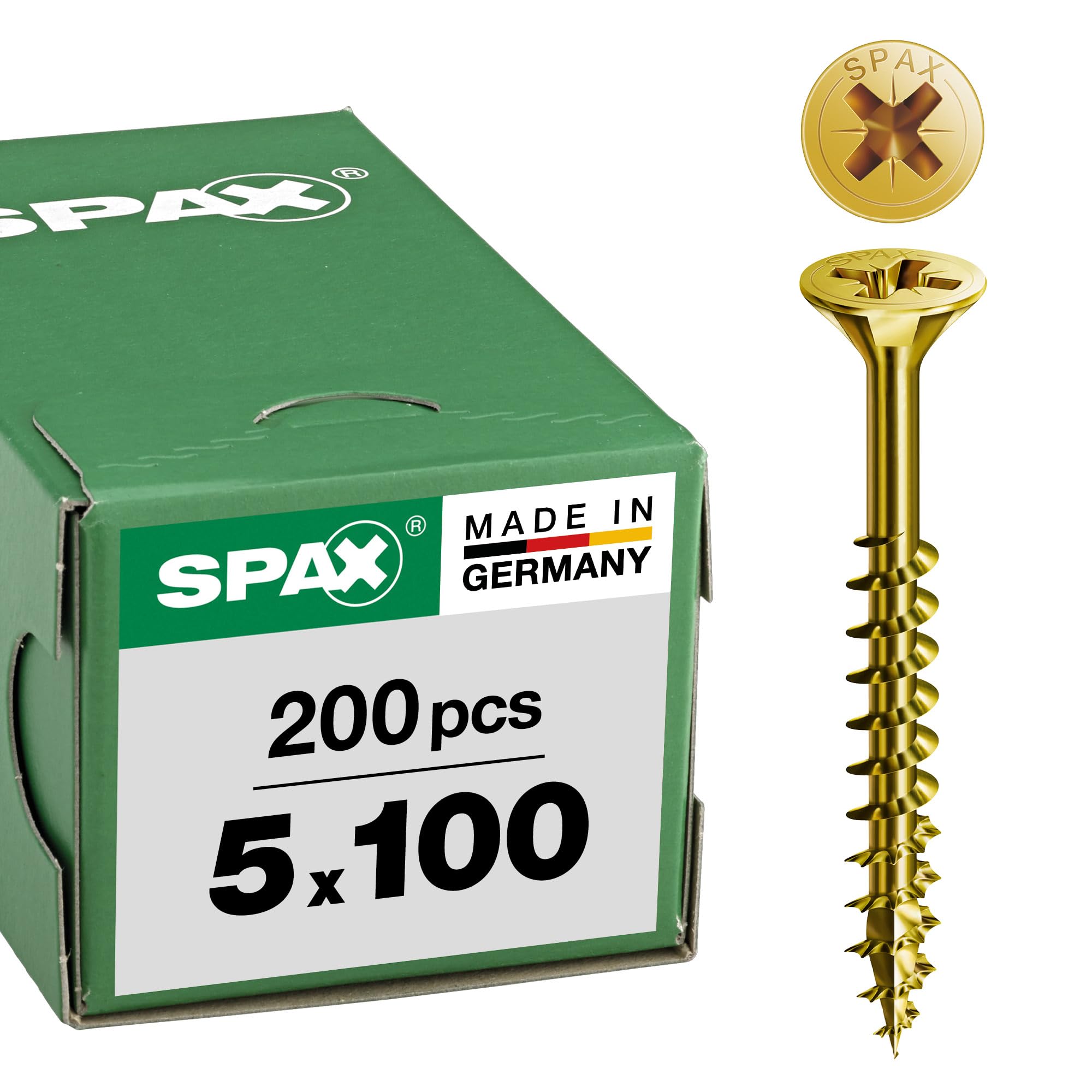 SPAX - Universal bolts, Countersunk head, Phillips/pozidriv Z, 4CUT, Part thread, Yellow zinc plated passivated A2L - 0291020350305 - Galvanised Yellow, 0.20"x3.94"