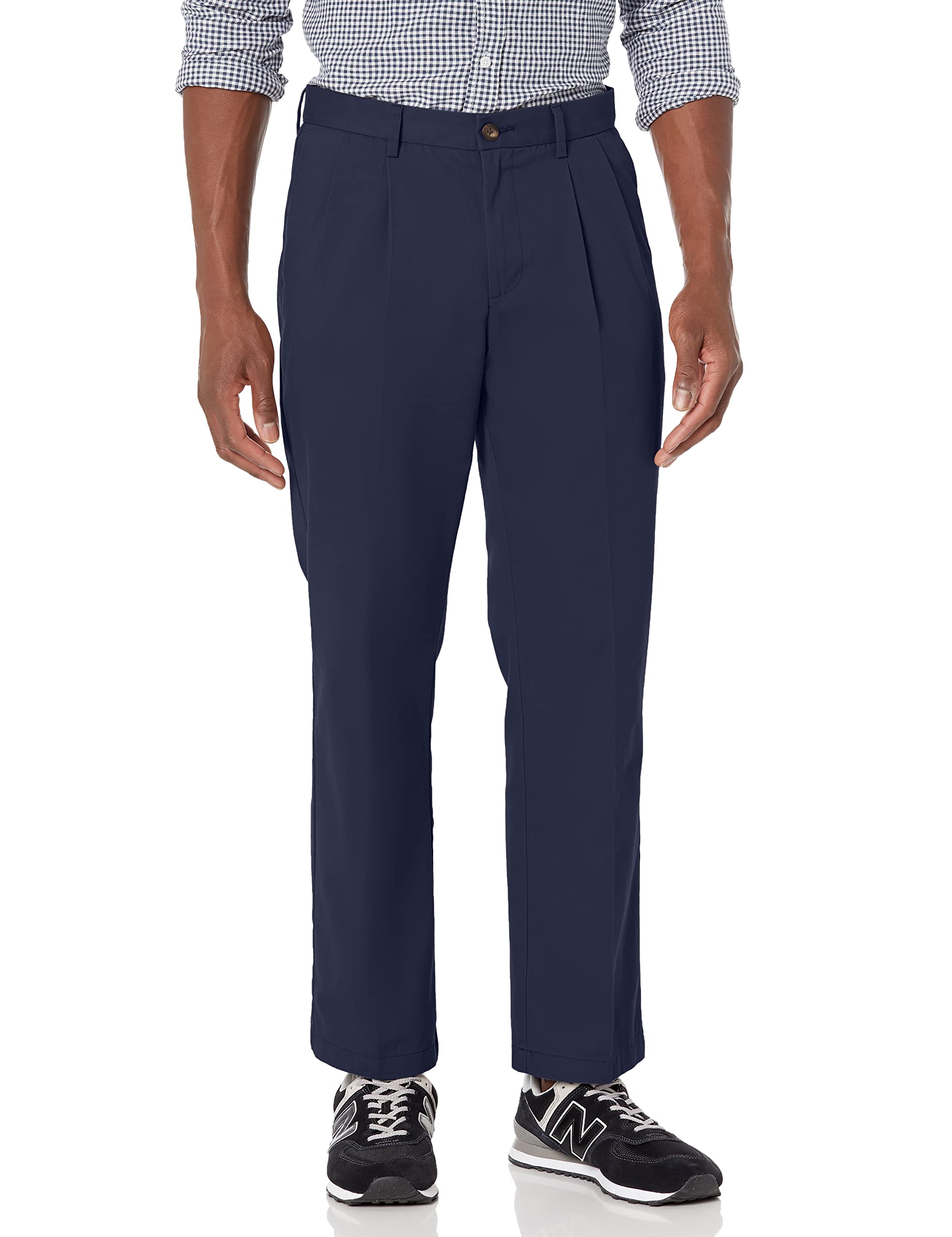 Photo 1 of Amazon Essentials Men's Classic-Fit Wrinkle-Resistant Pleated Chino Pant (Available in Big & Tall), Navy, 30W x 30L