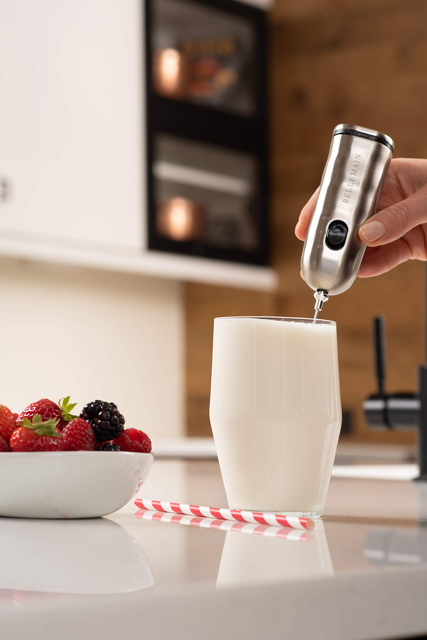 Café Casa 2-Speed Handheld Milk Frother – Battery-Operated For Coffee, Latte, Espresso (Silver)