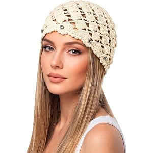 Ababalaya Women’s 100% Cotton Handmade Crochet Beanie Hat Rhinestones Boho Summer Beanie Knit Skull Caps