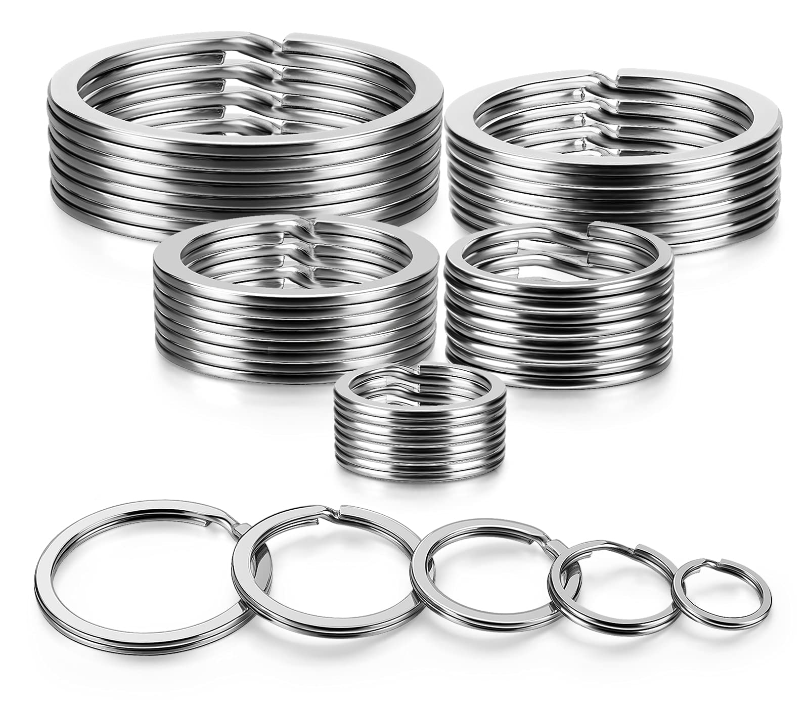 YHYZ Key Rings Assortment, Split Key Ring Loops in 5 Sizes (1/2 inch, 3/4 inch, 1 inch, 1.18 inch, Large 1.37 inch) for Key Chain Dog Pet Collar Tag DIY Craft Car Key