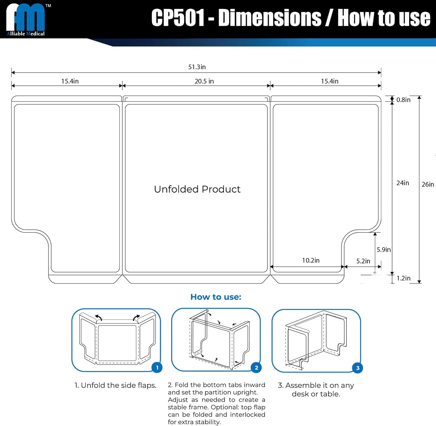 [2 Pack]- Alliable Medical CP501 - [Sneeze Guard Partition/Desk Shield/Counter] - [Shatterproof] - [Lightweight and Portable] - All Applications - Classroom, Schools, Restaurants, Cafe, Business : Office Products
